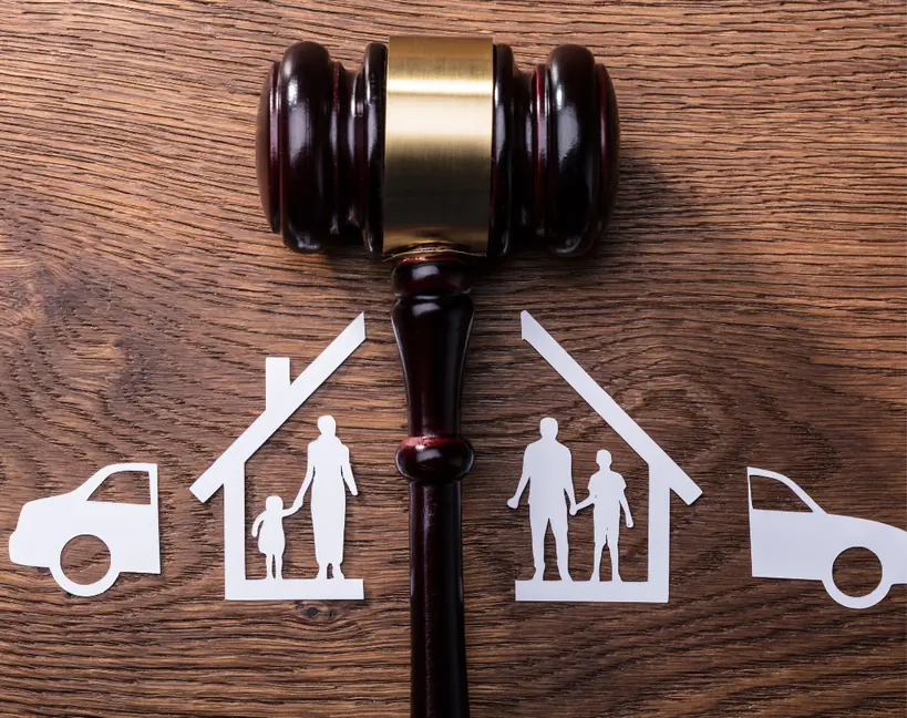 Gavel dividing family homes and vehicles